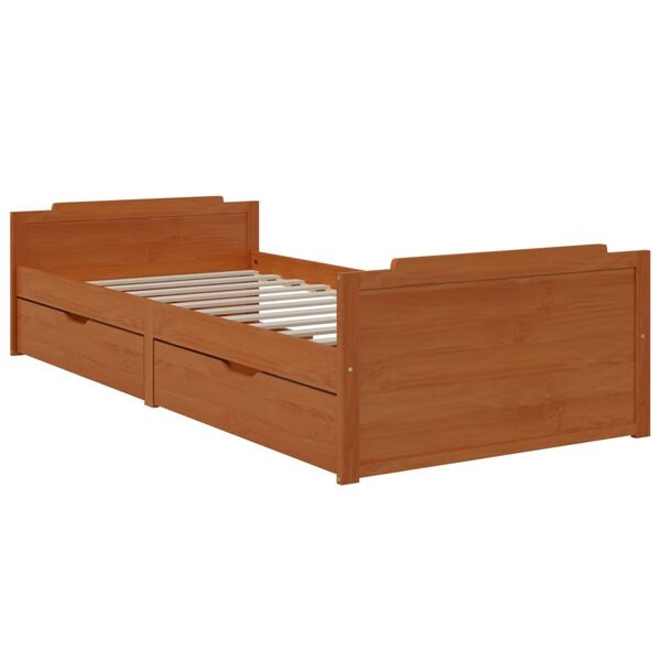 Bedframe 90x200 Honingbruin - Grenenhout + Lades - 35% Korting!