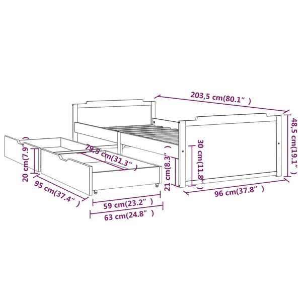 Bedframe 90x200 Honingbruin - Grenenhout + Lades - 35% Korting!