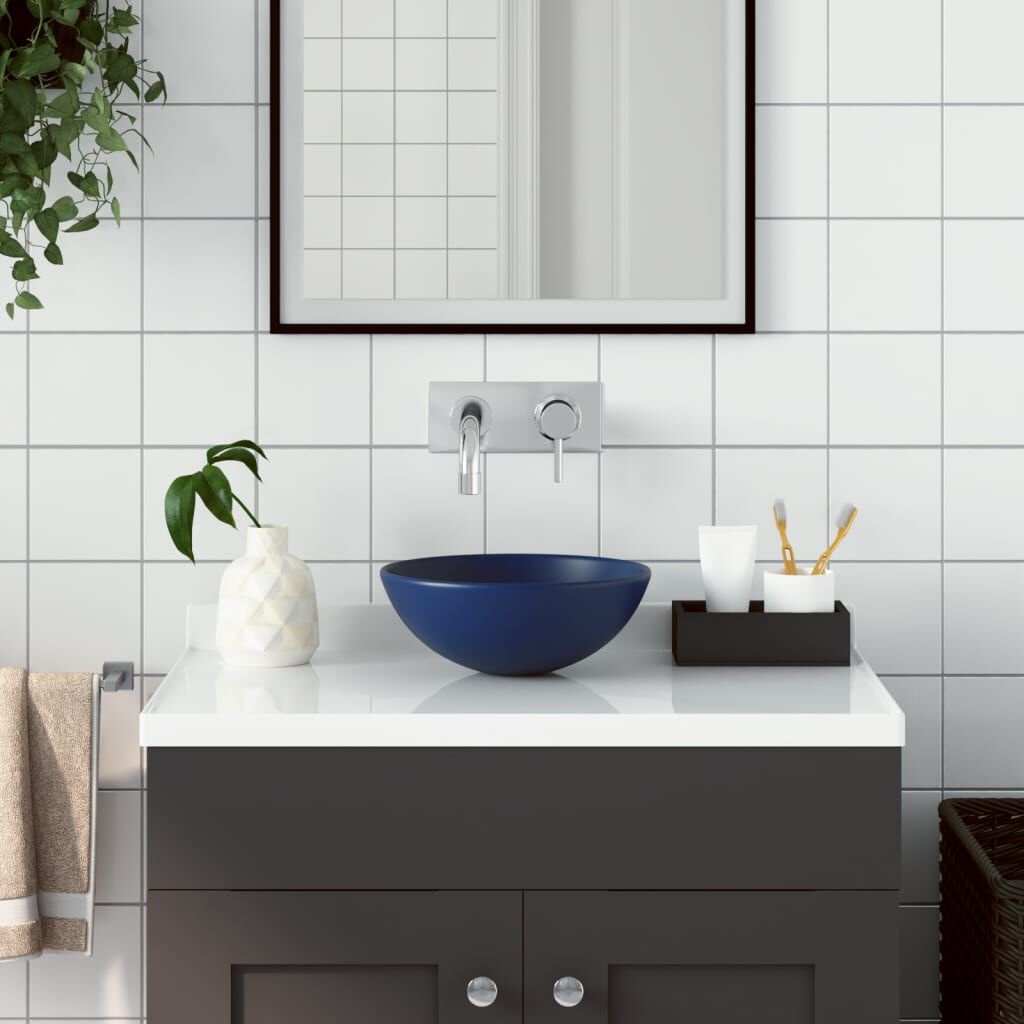 VidaXL Wastafel Donkerblauw - Ronde Keramiek - 41% Korting!