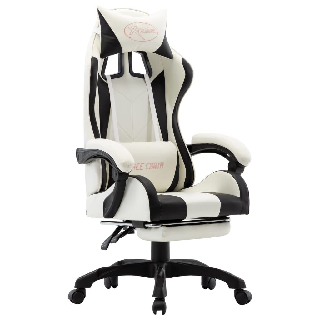Racestoel m. Voetensteun Zwart/Wit - 35% Korting!