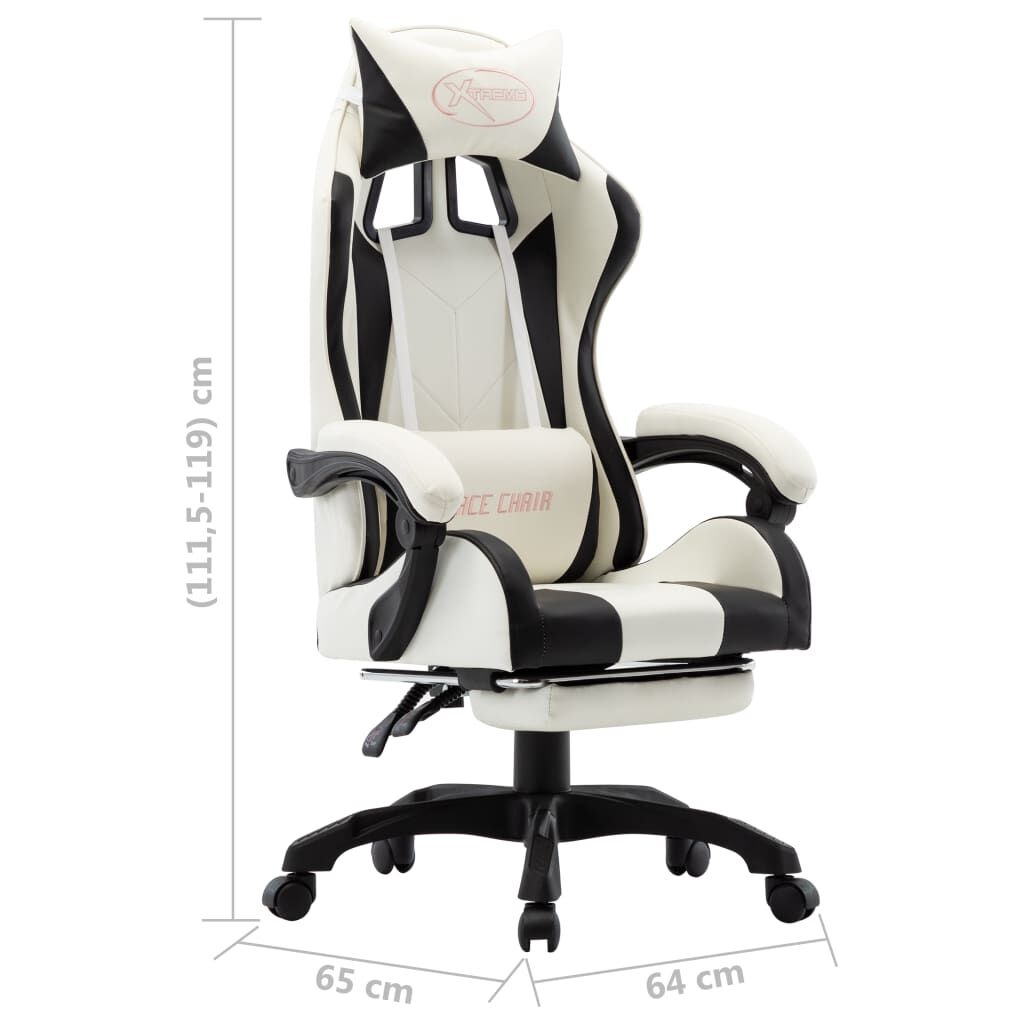 Racestoel m. Voetensteun Zwart/Wit - 35% Korting!