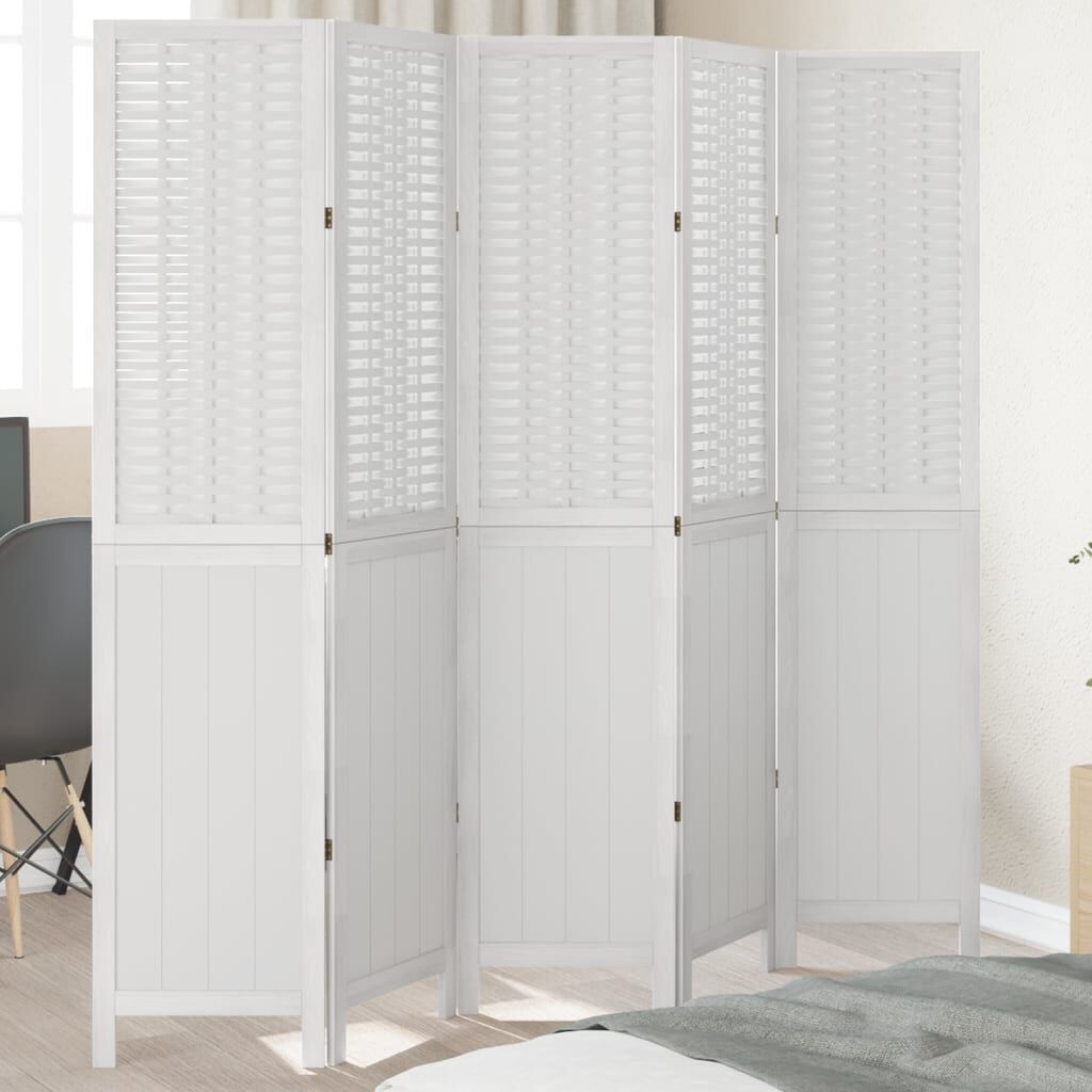 Kamerscherm 5 Panelen Wit Paulownia - Beschadigd - 35% Korting!