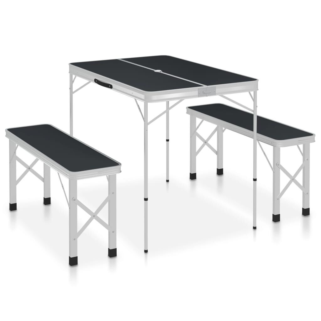VidaXL Campingtafel Set (Alu/Grijs) + 2 Banken - 45% Korting!