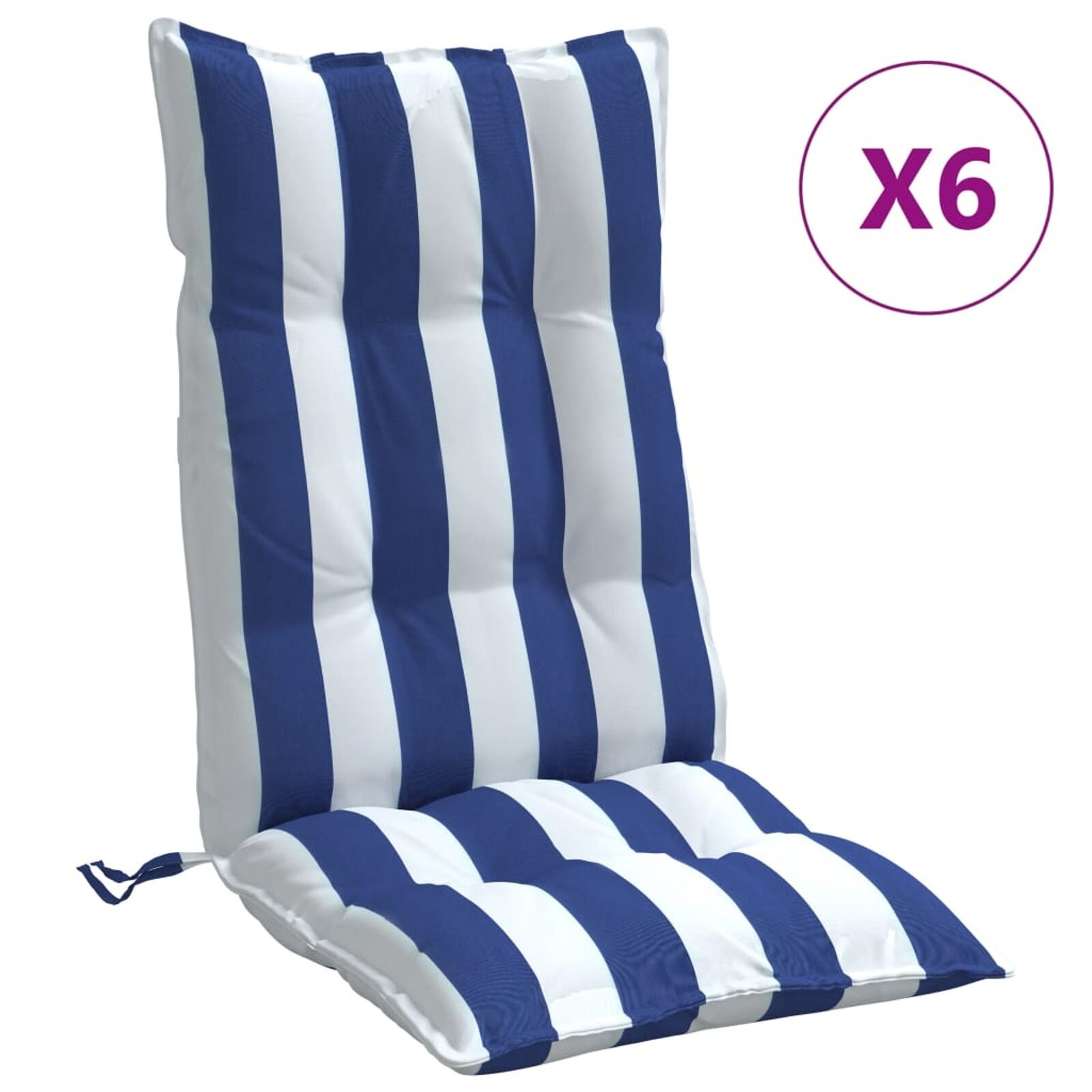 Stoelkussens Hoge Rug 6x Wit/Blauw -35% Korting! (Lichte Schade)