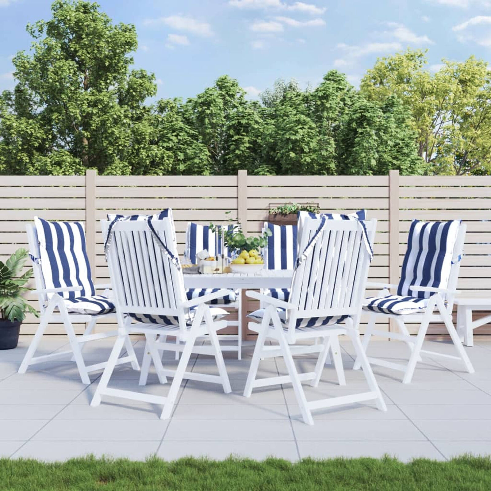 Stoelkussens Hoge Rug 6x Wit/Blauw -35% Korting! (Lichte Schade)
