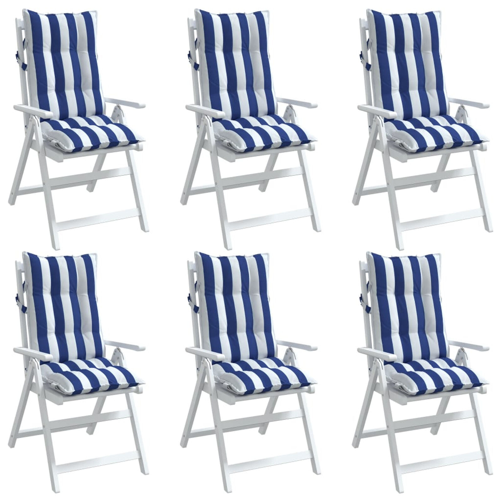 Stoelkussens Hoge Rug 6x Wit/Blauw -35% Korting! (Lichte Schade)