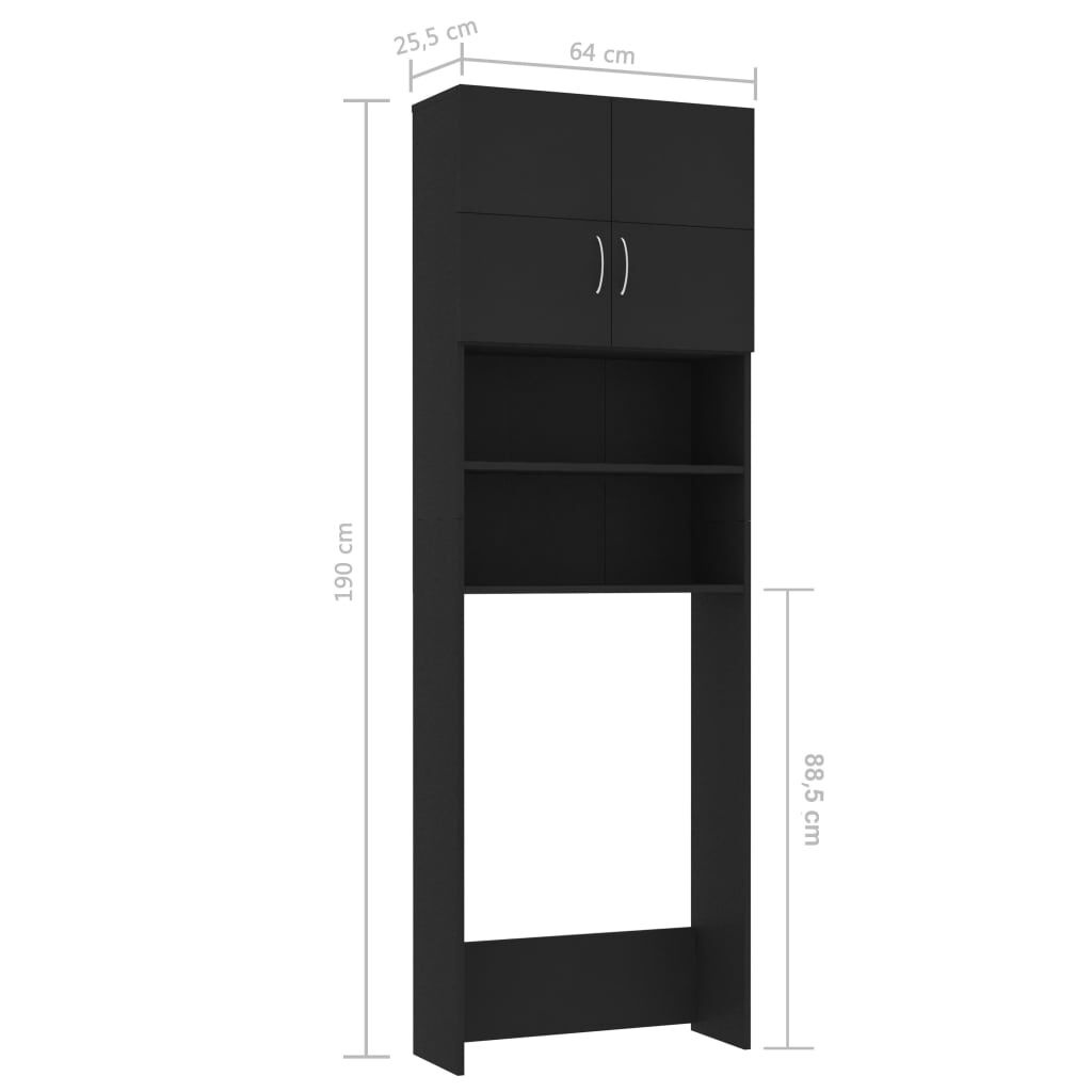 vidaXL Wasmachinekast 64x25,5x190 cm bewerkt hout zwart