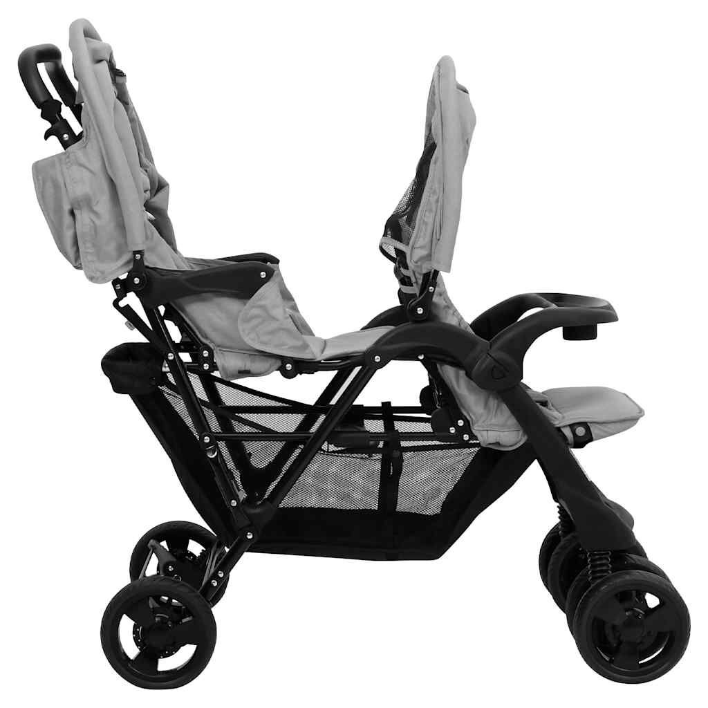 vidaXL Tweelingkinderwagen Tandem Lichtgrijs - 35% Korting!
