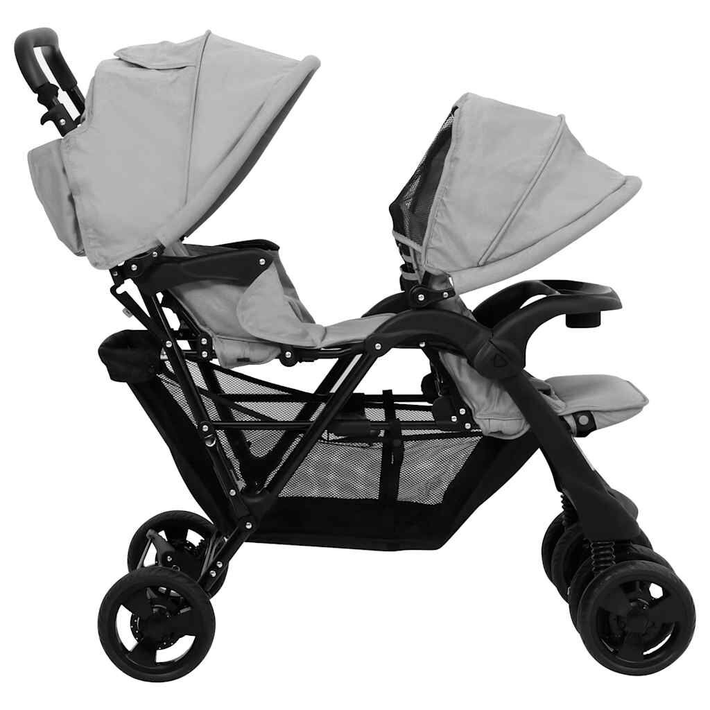 vidaXL Tweelingkinderwagen Tandem Lichtgrijs - 35% Korting!