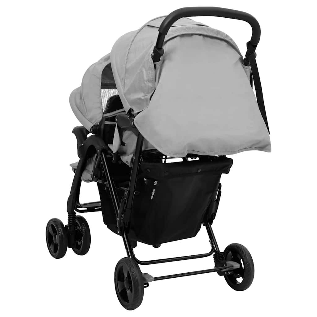 vidaXL Tweelingkinderwagen Tandem Lichtgrijs - 35% Korting!