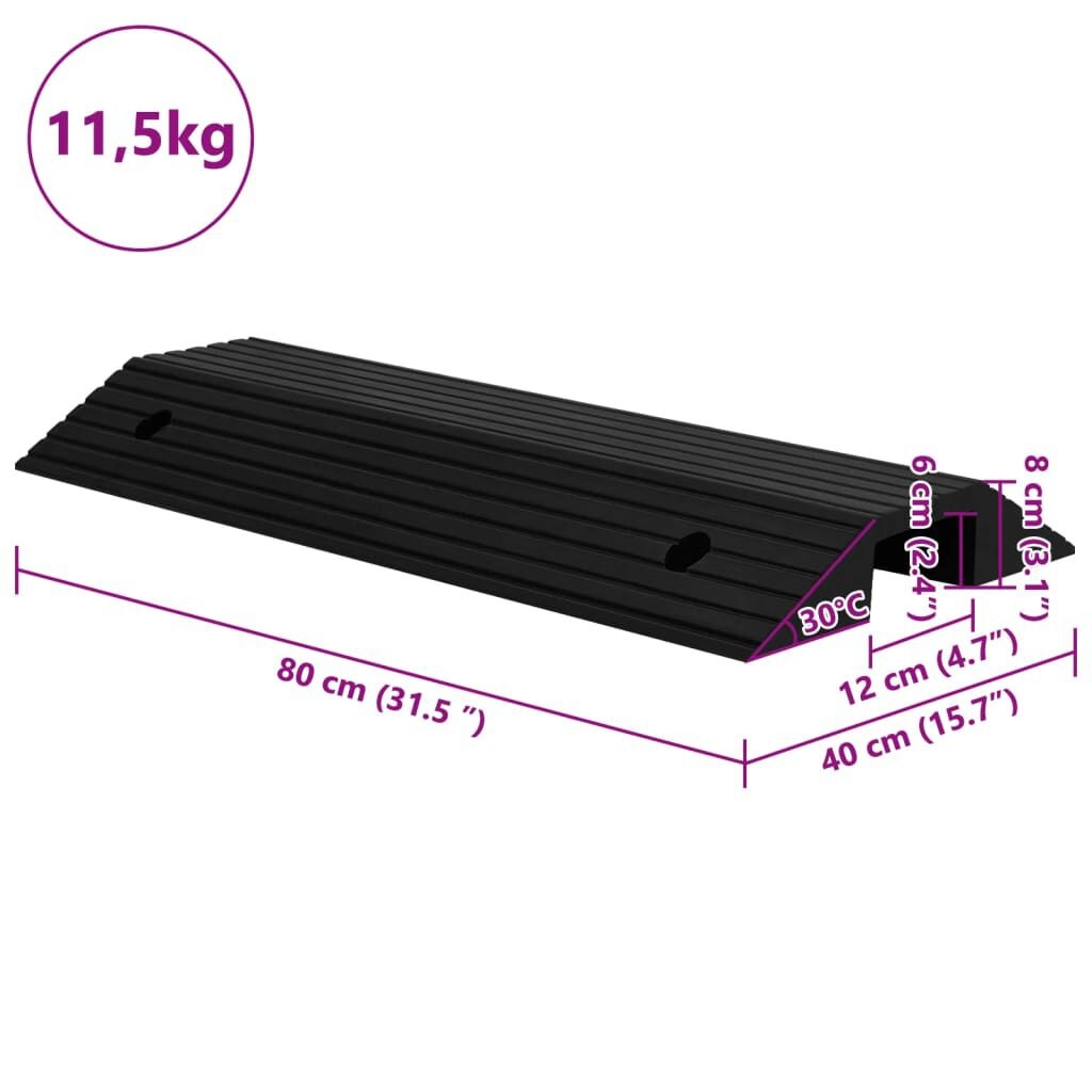 vidaXL Drempelbrug Rubber 80x40x8cm Zwart - Retourdeal!