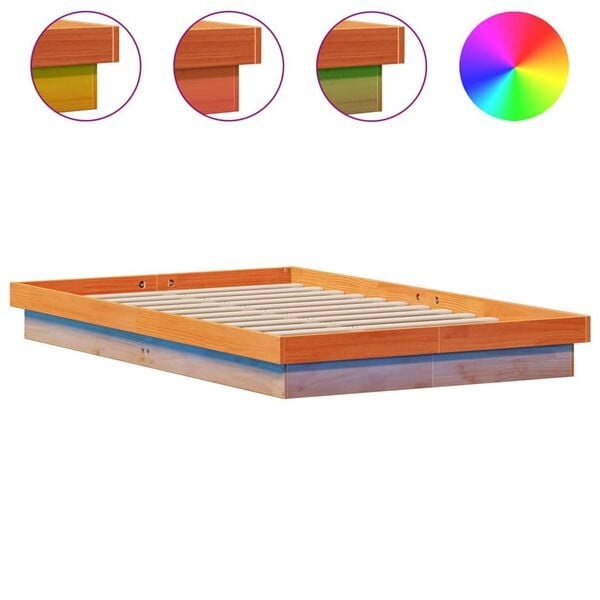 vidaXL Bedframe LED 140x200cm Grenenhout Wasbruin -35%!