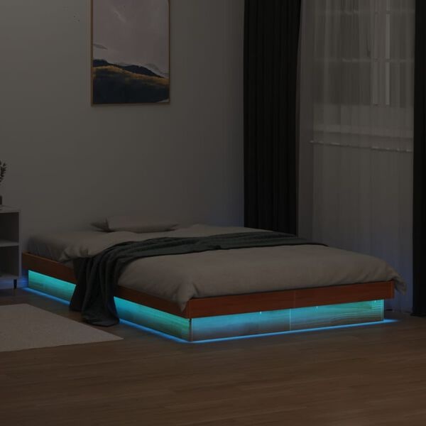 vidaXL Bedframe LED 140x200cm Grenenhout Wasbruin -35%!
