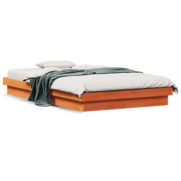 vidaXL Bedframe LED 140x200cm Grenenhout Wasbruin -35%!