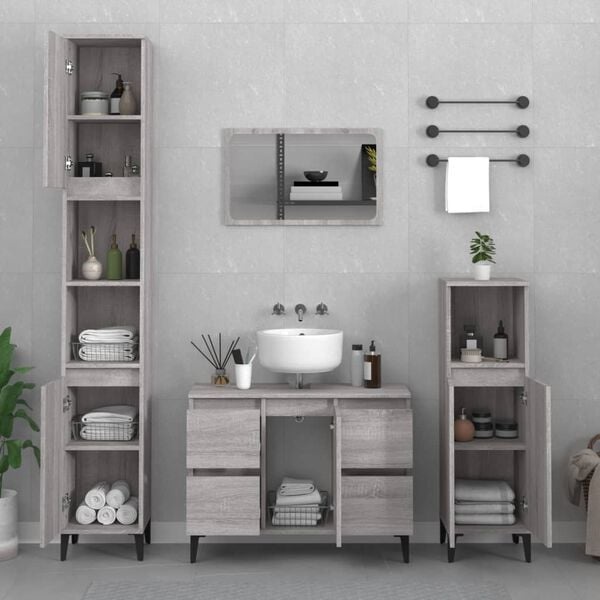 vidaXL Wastafelkast 80cm Grijs Eiken - 35% Korting!