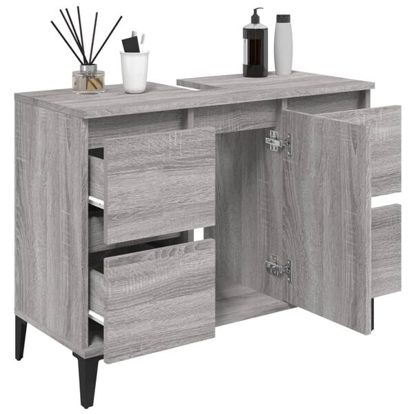 vidaXL Wastafelkast 80cm Grijs Eiken - 35% Korting!