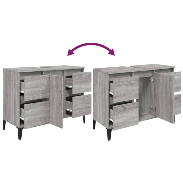 vidaXL Wastafelkast 80cm Grijs Eiken - 35% Korting!