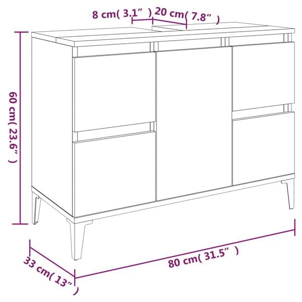 vidaXL Wastafelkast 80cm Grijs Eiken - 35% Korting!