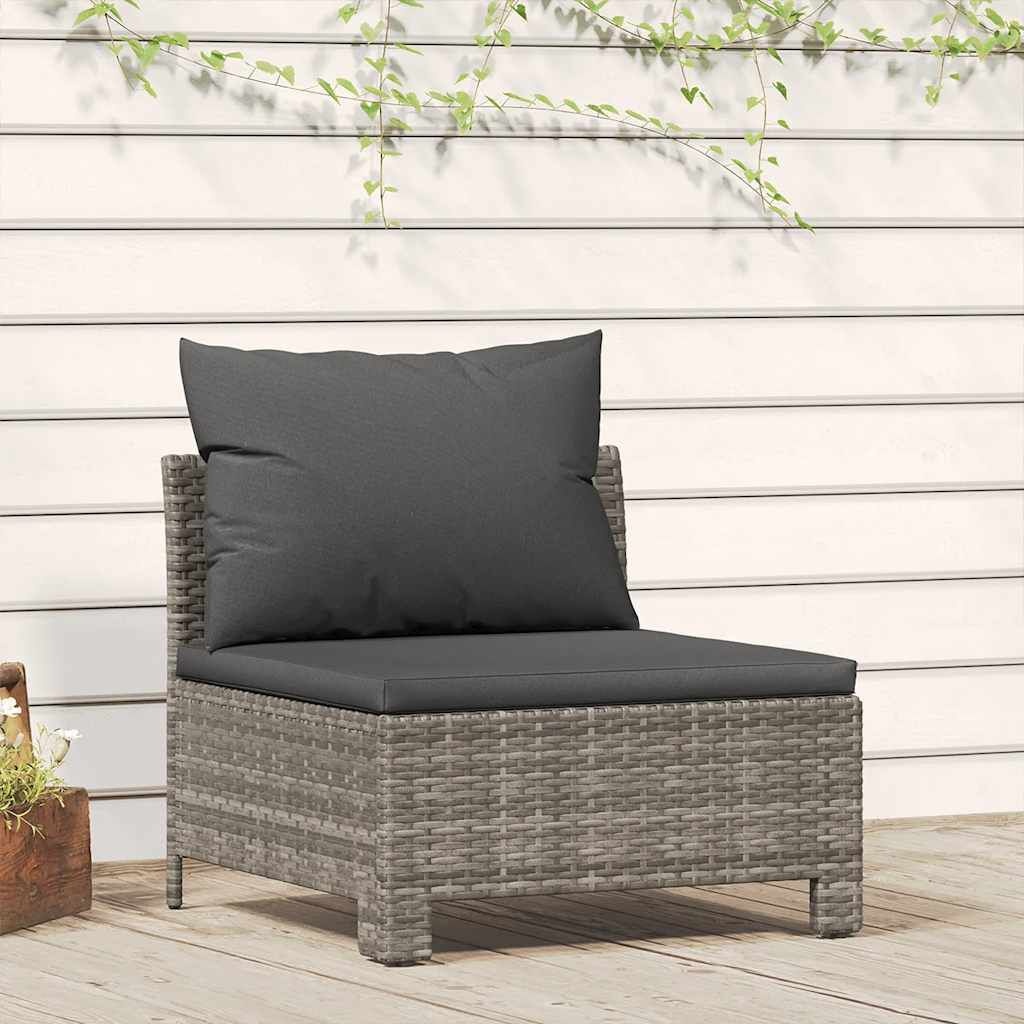 vidaXL Tuinmiddenbank Grijs Rattan m. Kussens -35%