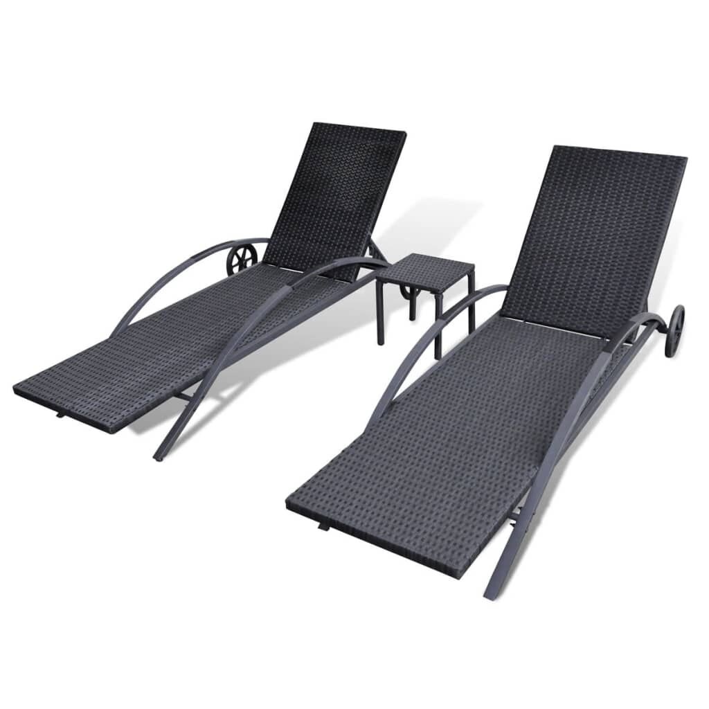 VidaXL Ligbedset Rattan Zwart + Tafel - 35% Korting!