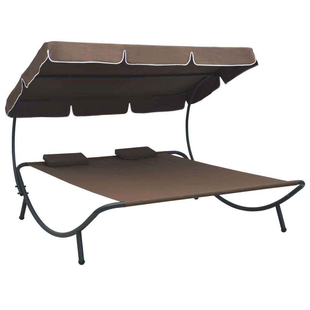 Luxe Loungebed met Luifel & Kussens Bruin - 35% Korting!