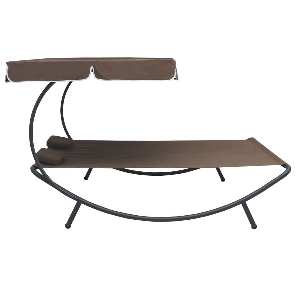 Luxe Loungebed met Luifel & Kussens Bruin - 35% Korting!