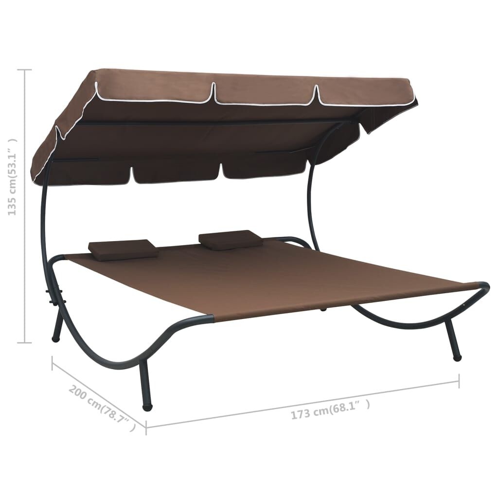 Luxe Loungebed met Luifel & Kussens Bruin - 35% Korting!