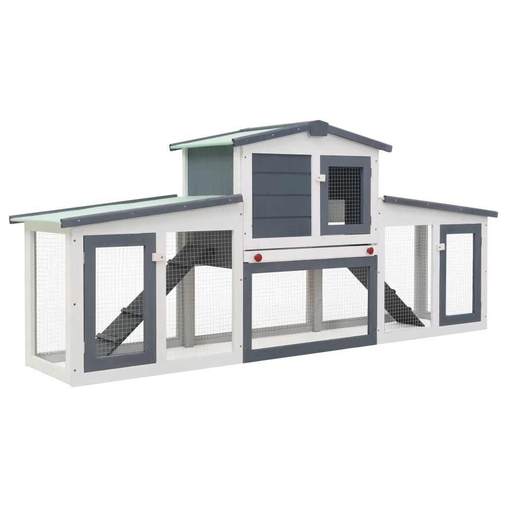 Konijnenhok Buiten 204cm - Grijs/Wit - 35% Korting!