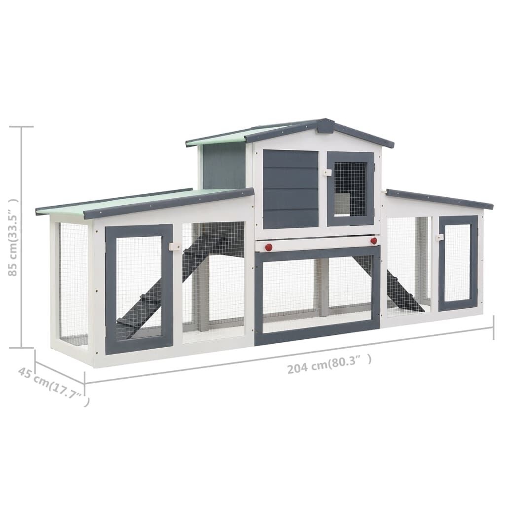 Konijnenhok Buiten 204cm - Grijs/Wit - 35% Korting!