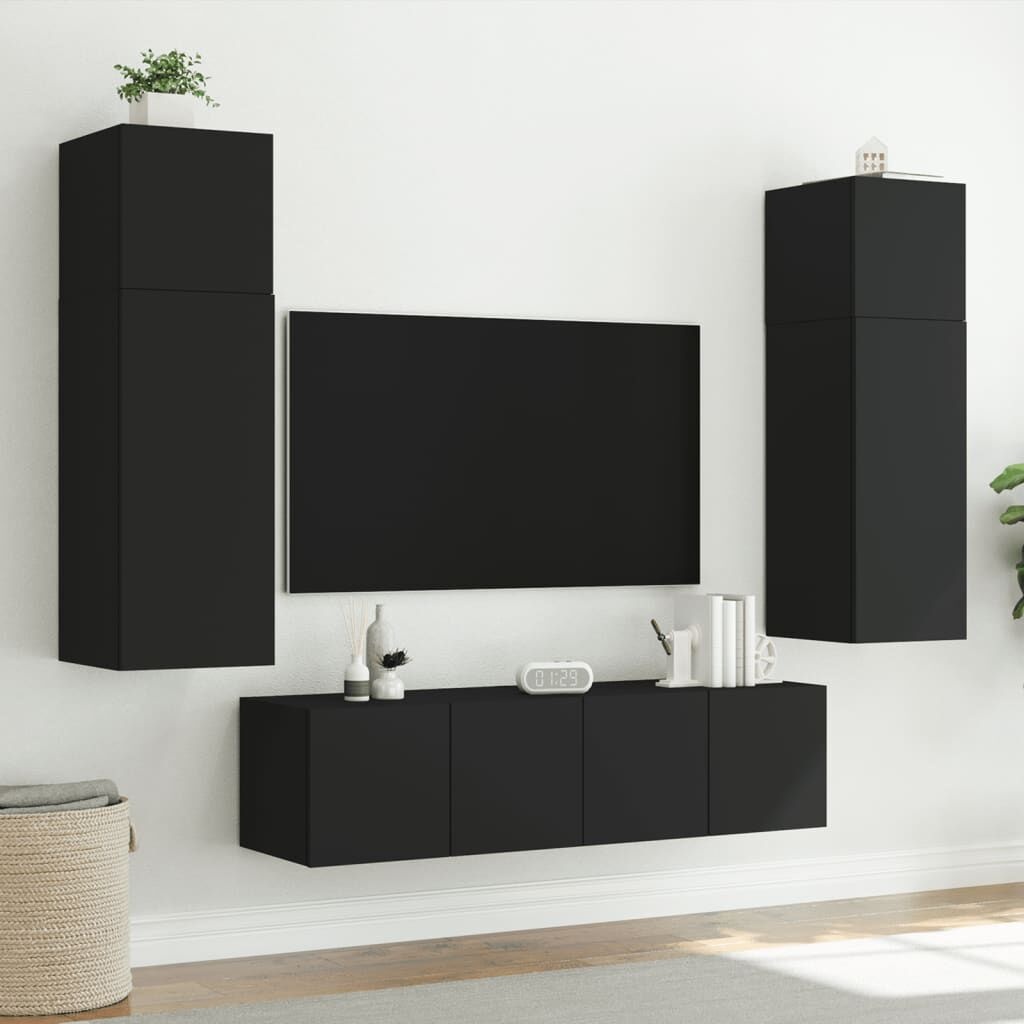 vidaXL TV-Meubel Set Zwart met LED - 50% Korting!