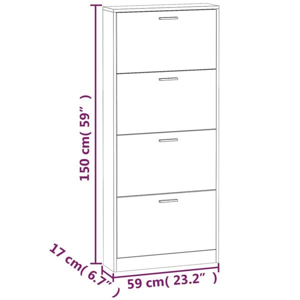 VidaXL Schoenenkast Grijs Sonoma 59x17x150cm - 35% Korting!