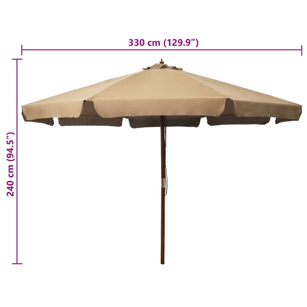 vidaXL Parasol 330cm Taupe - Houten Paal - Zo Goed Als Nieuw!