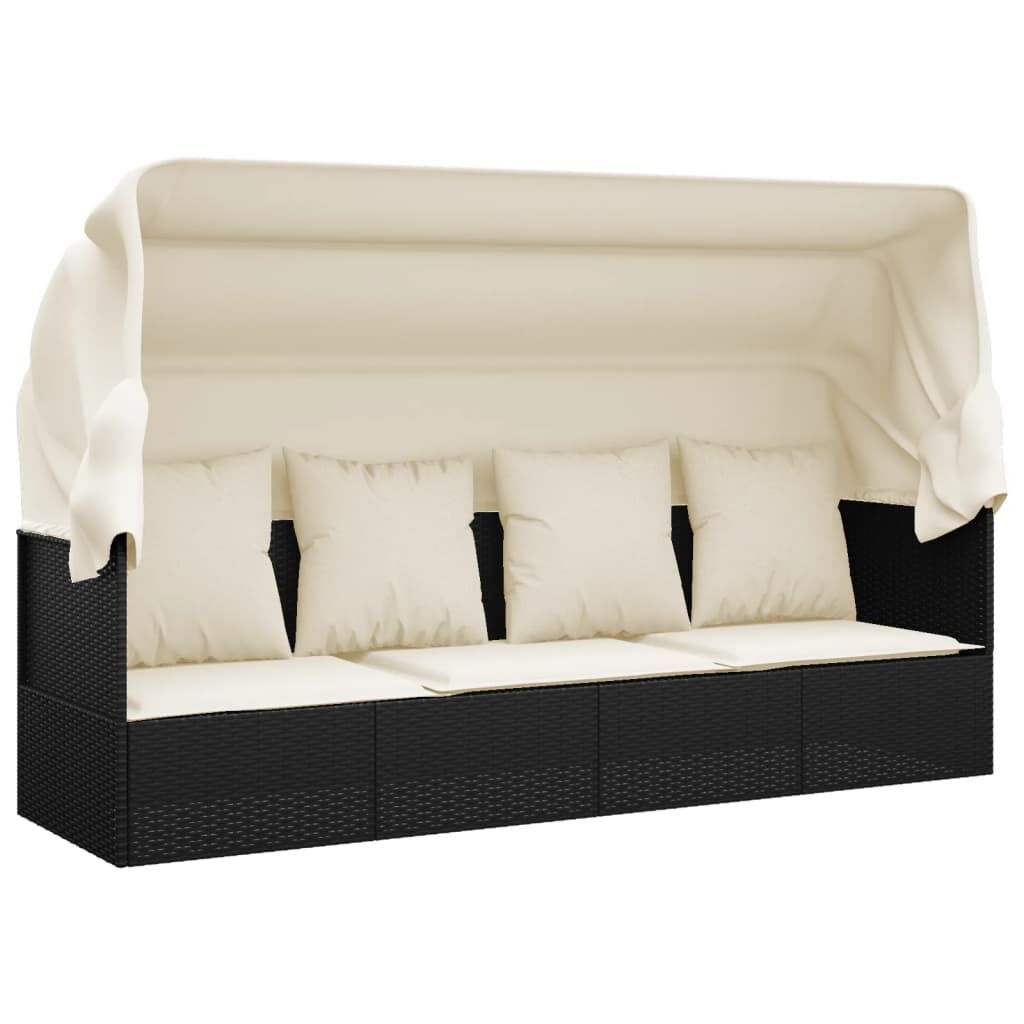 Loungebed met Luifel & Kussens - Zwart - 40% Korting!