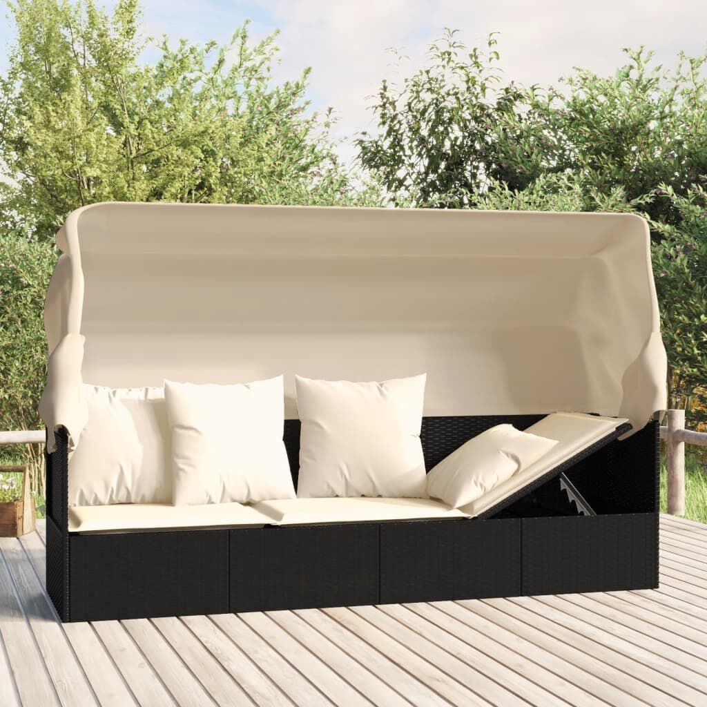 Loungebed met Luifel & Kussens - Zwart - 40% Korting!