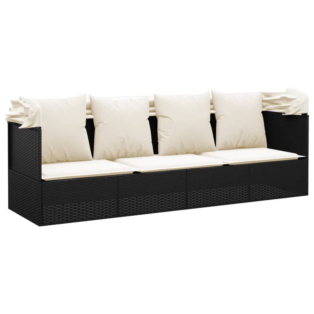 Loungebed met Luifel & Kussens - Zwart - 40% Korting!