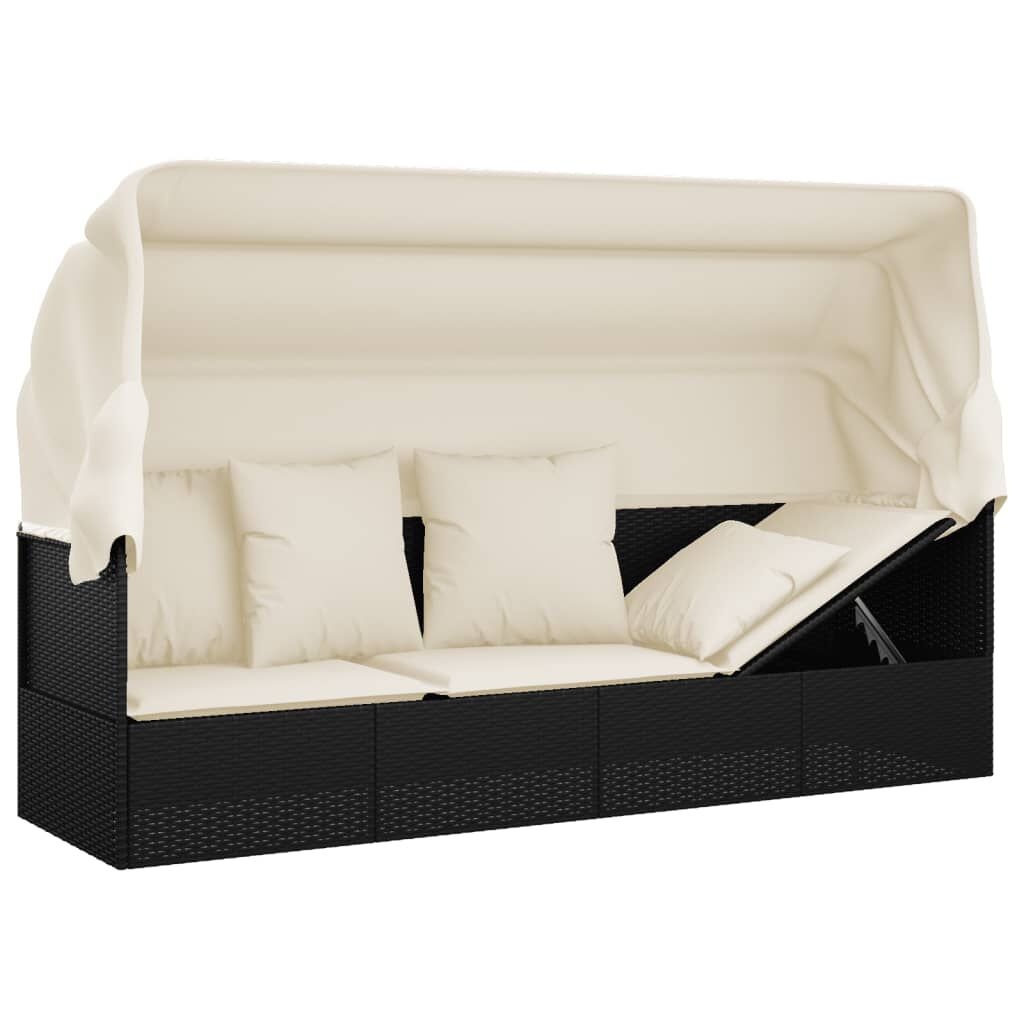 Loungebed met Luifel & Kussens - Zwart - 40% Korting!