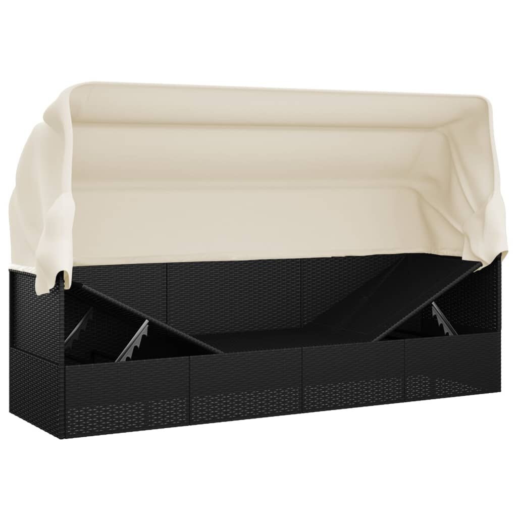 Loungebed met Luifel & Kussens - Zwart - 40% Korting!