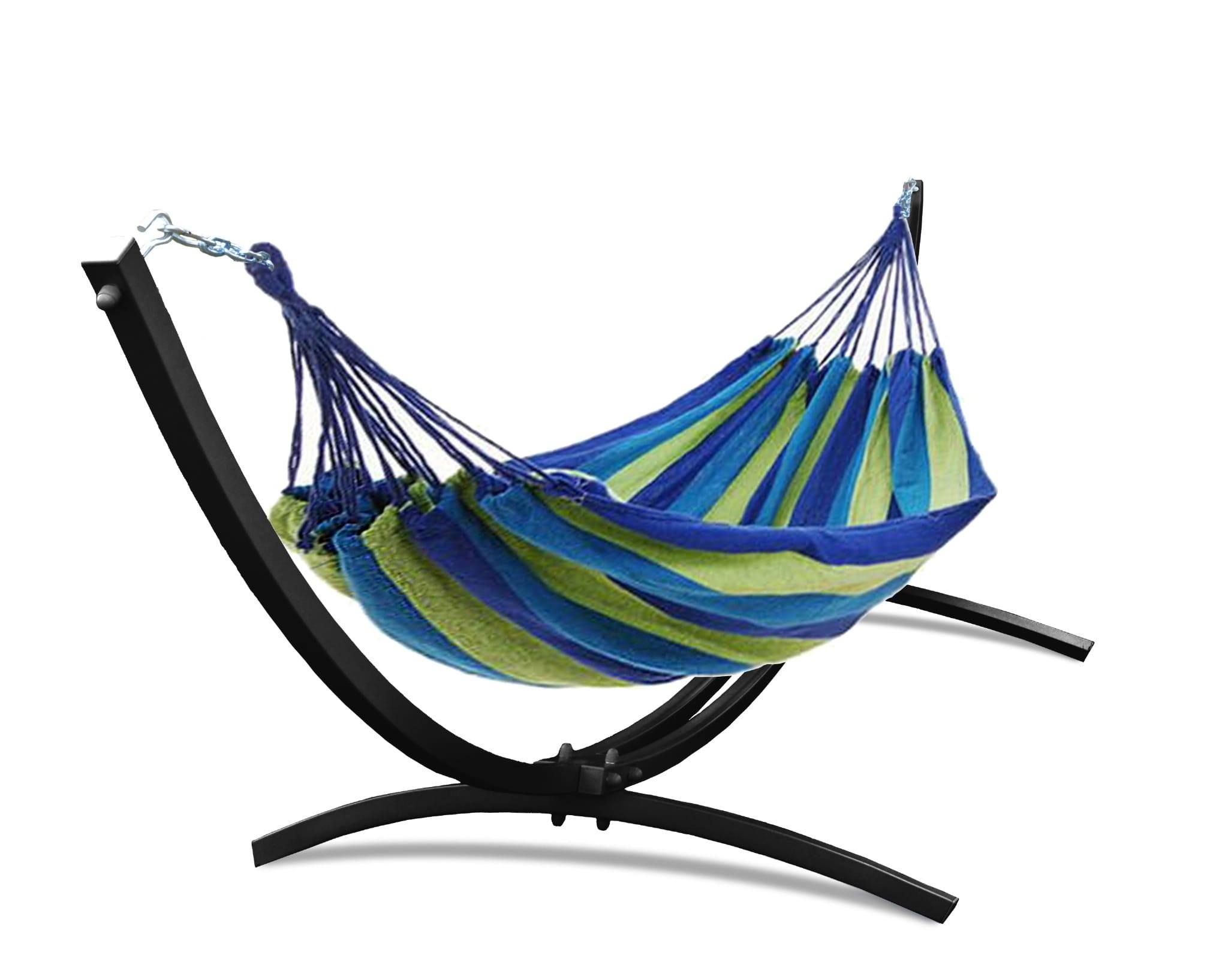 Hangmatframe zwart + blauw groene hangmat - 220x150cm - max. 220kg