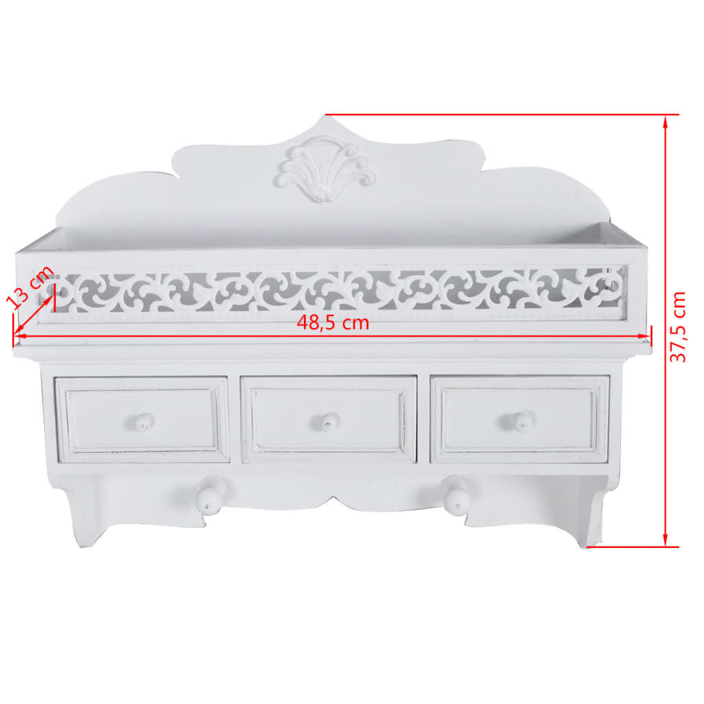 Wandschap met Lades & Kapstok - Wit - 35% Korting!