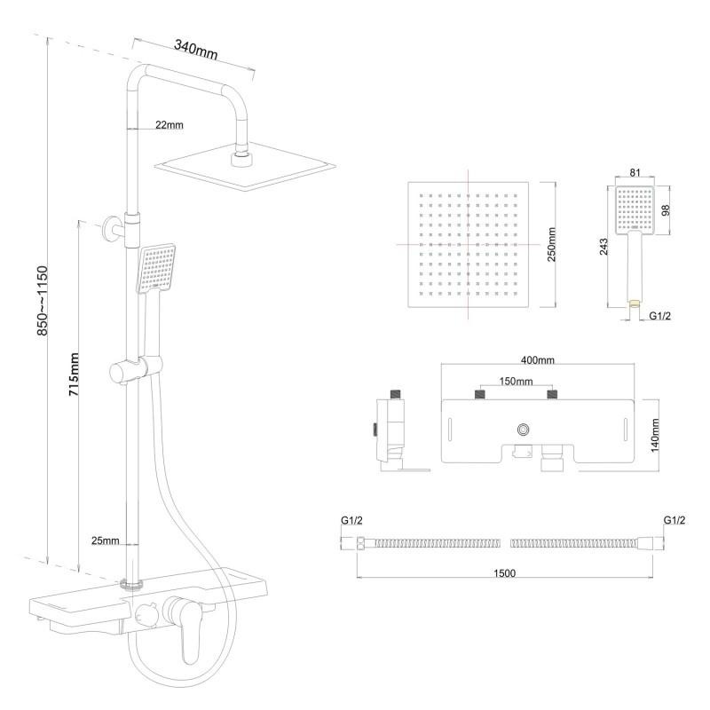 Zwarte Regendoucheset Vierkant 25cm - Retourdeal! 55% Korting