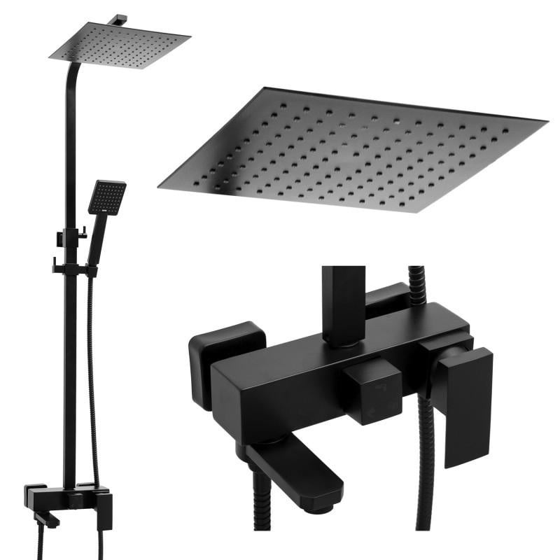 Zwarte Doucheset Vierkant met Badkraan & Regendouche 25cm - 60% Korting!