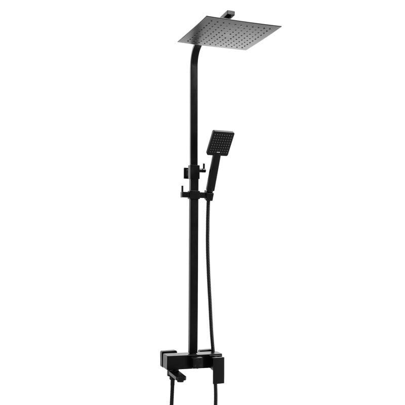 Zwarte Doucheset Vierkant met Badkraan & Regendouche 25cm - 60% Korting!