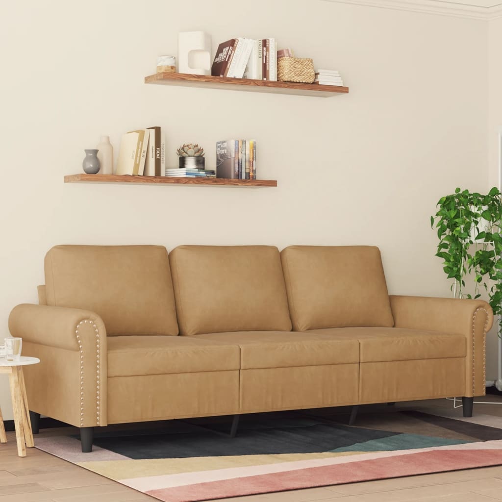 vidaXL Driezitsbank Bruin Fluwel - 51% Korting!