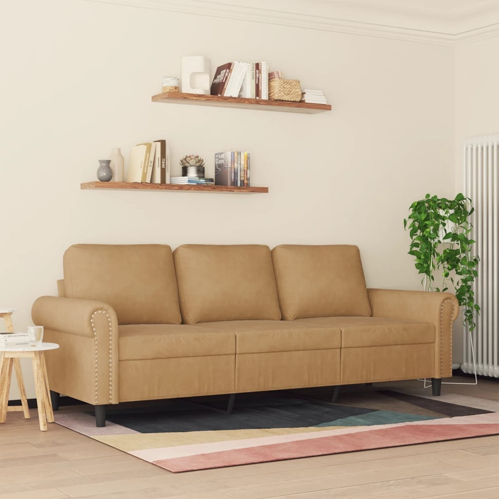 vidaXL Driezitsbank Bruin Fluwel - 51% Korting!