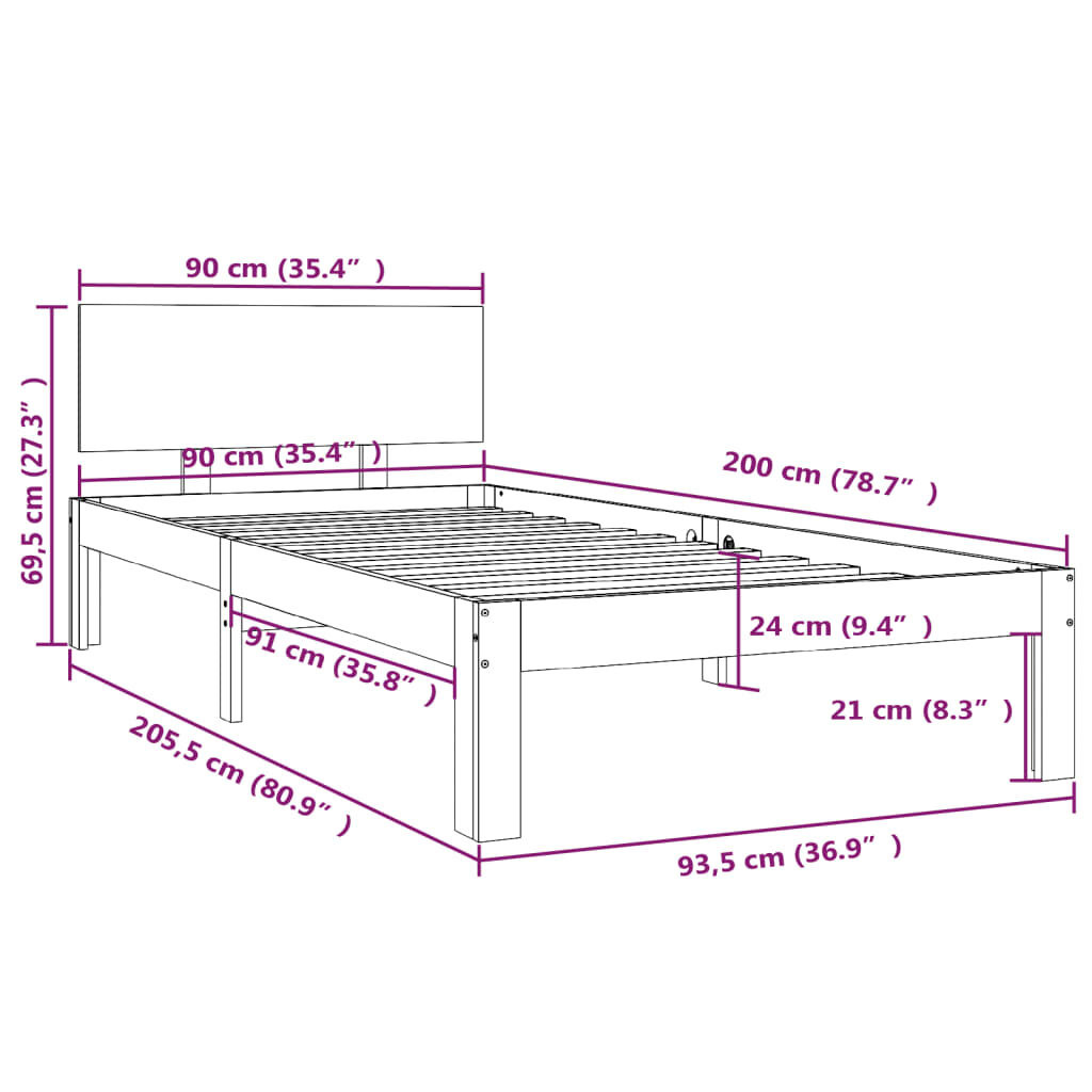 Grenen Bedframe 90x200 Honingbruin - 35% Korting!
