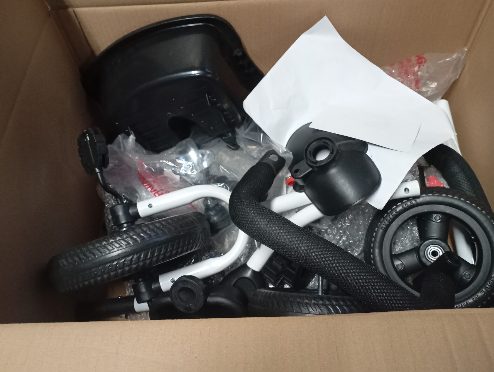Driewieler met Duwstang & Zonnekap - Grijs/Wit - 55% Korting!