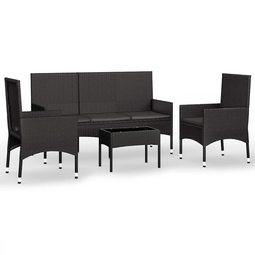 VidaXL Loungeset 4-delig Zwart Rattan - ZONDER KUSSENS!