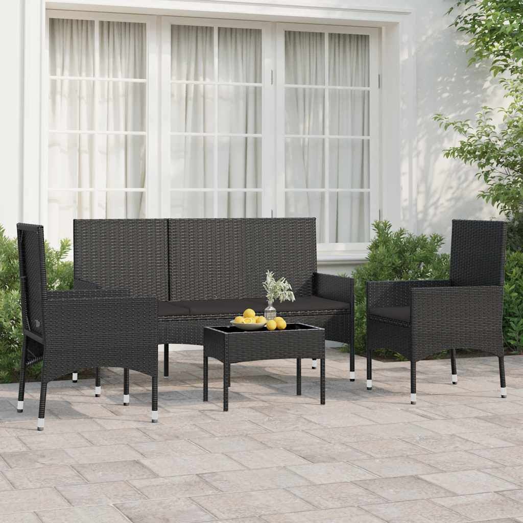 VidaXL Loungeset 4-delig Zwart Rattan - ZONDER KUSSENS!