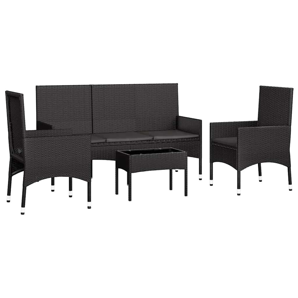 VidaXL Loungeset 4-delig Zwart Rattan - ZONDER KUSSENS!