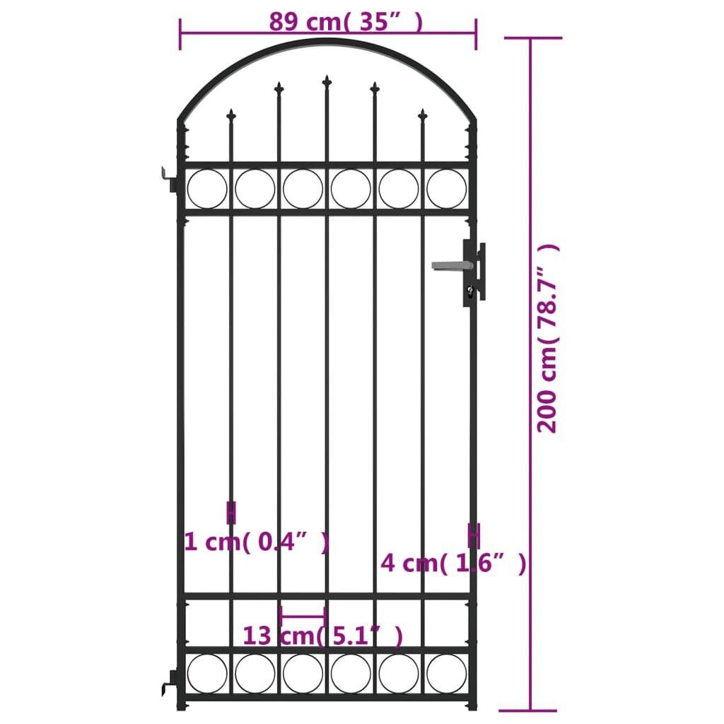 vidaXL Stalen Tuinpoort met Boog 89x200cm - Zwart (Beschadigd)